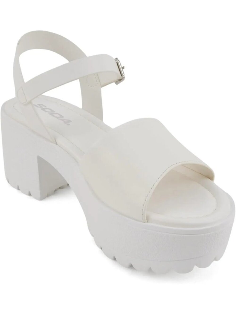 SODA White Chunky Heel Platform Sandals Faux Leather Women's Size 9-9.5
